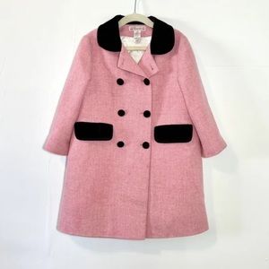 Bonpoint girls size 4 pink tweed wool pea coat brown velour collar formal spring